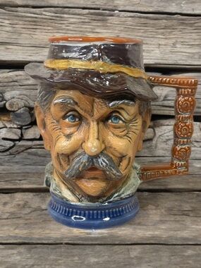 Vintage Italian RIP Vietata Hand Painted Mustache Man Beer Stein Mug